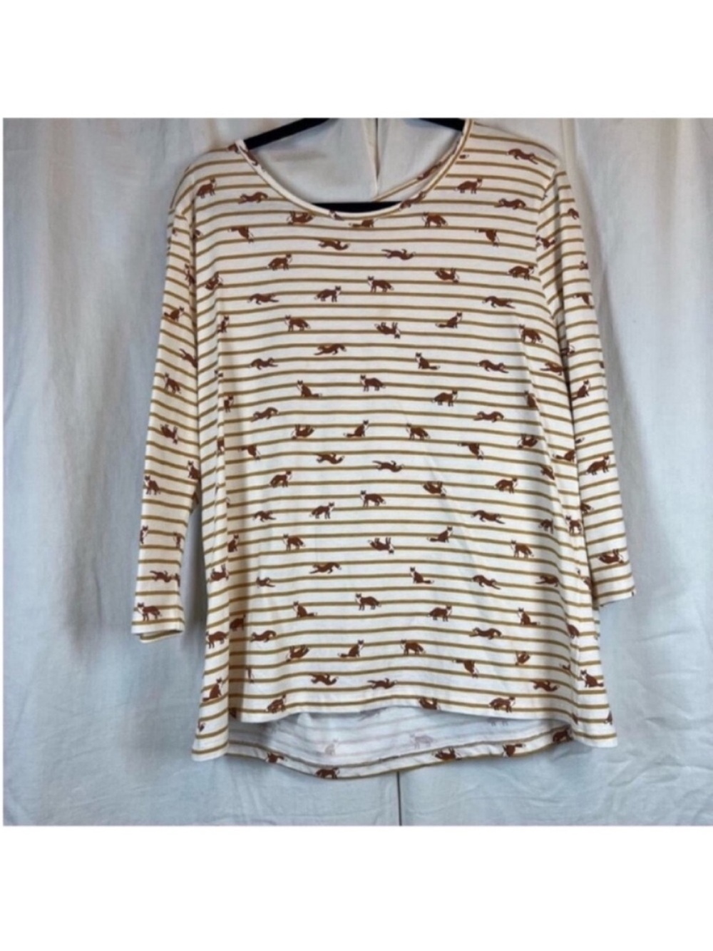 Serengeti 100% Cotton fox print striped long sleeve top casual comfy